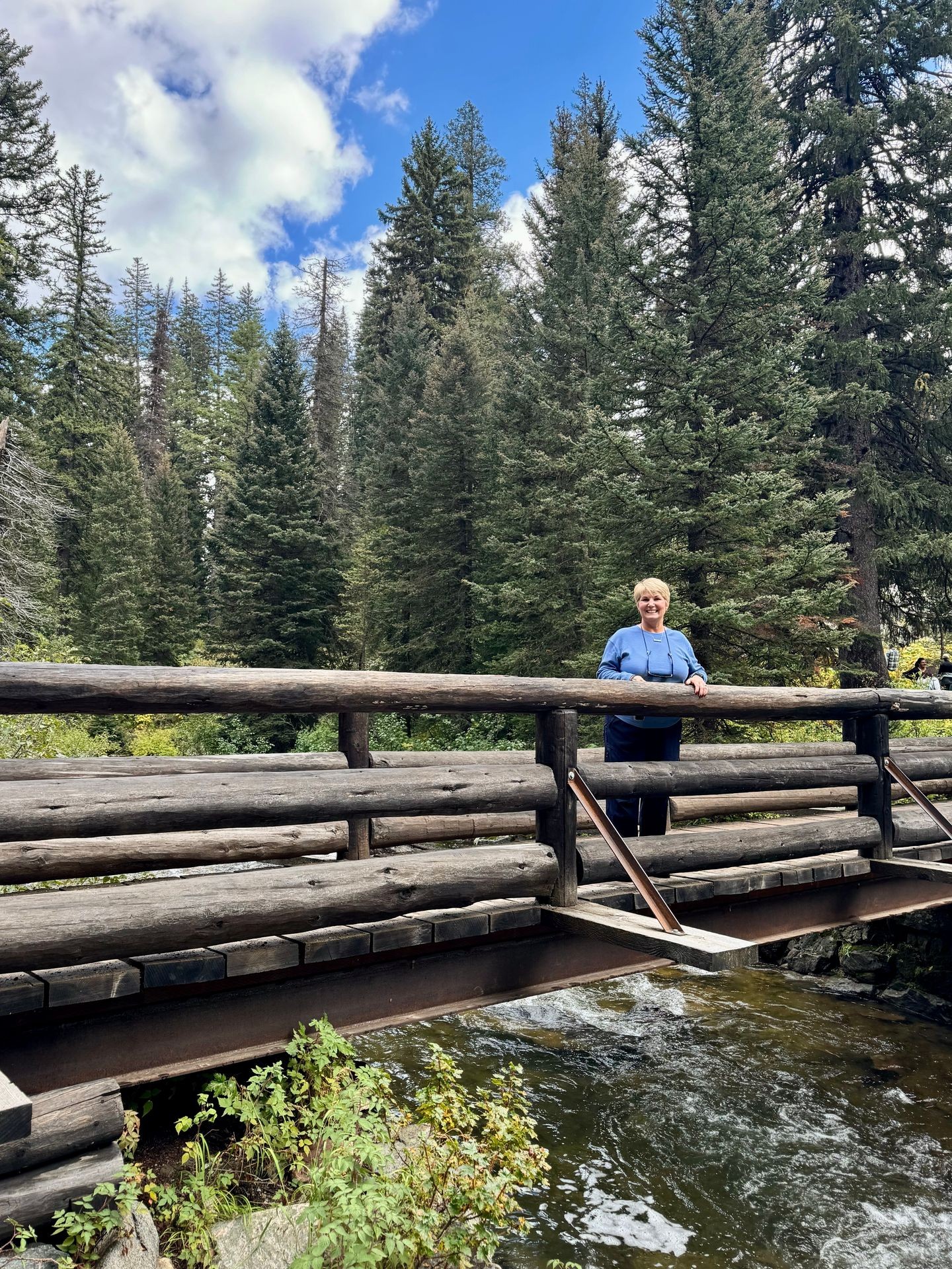 Dr. Robinette stands on a bridge in a wooded space.